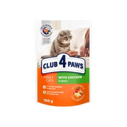 CLUB 4 PAWS PREMIUM DLA DOROSŁYCH KOTÓW Z KURCZAKIEM W SOSIE. 100G